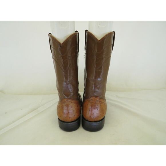 Cowtown Brown Leather Ostrich Roper Cowboy Western Boots Mens Size 7.5 EE main image 10